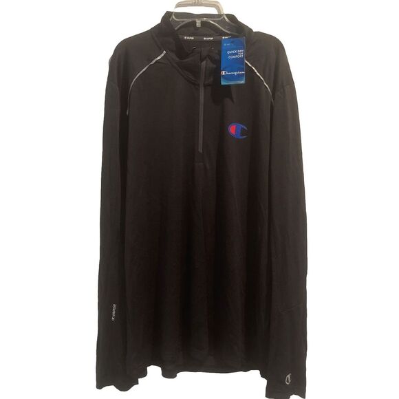Champion Mens BLACK Quarter Zip Powertrain Quick Dry Vapor Pullover- Large NWT - Picture 1 of 5